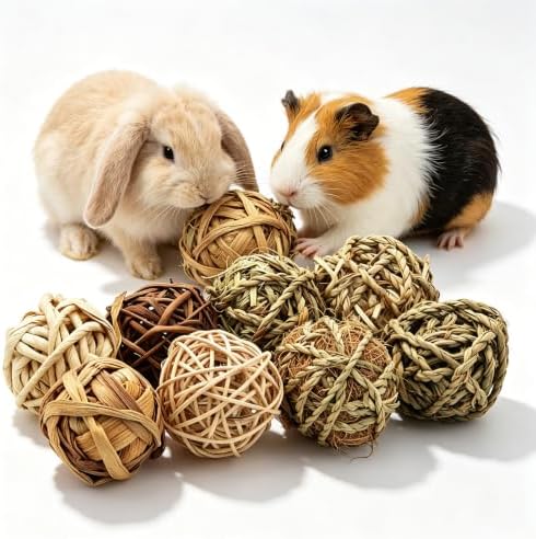 8 Pcs Bunny Chew Grass Balls, Natural Handmade Enrichment Toys for Teeth Grinding, Enrichment Treats for Rodents Rabbits Guinea Pigs Chinchillas Hamsters Mice, Rolling Chew Toys (2.4") (8pcs)