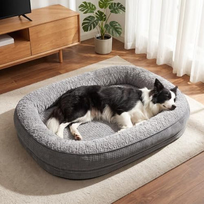 JOEJOY Orthopedic Dog Bed for Large Dogs, Egg-Crate Memory Foam Pet Bed with Bolster Sides, Waterproof Lining, Removable Washable Cover & Non-Slip Bottom, Grey
