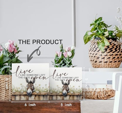 Donkey Decor Signs,Farm House Cottagecore Animal Wooden Signs,Rustic Farmhouse Live Like Someone Left The Gate Open Wood Sign,Donkey Animal Office Bedroom Kitchen Decor,6x6