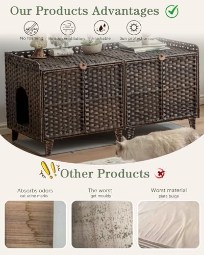 SETVSON Cat Litter Box Enclosure for 2 Cats, Hidden Litter Box, Brown