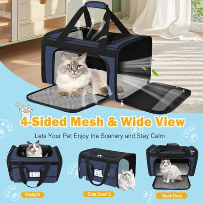 HUANLANG Large Cat Carrier Soft Sided Travel Pet Carrier Airline Approved