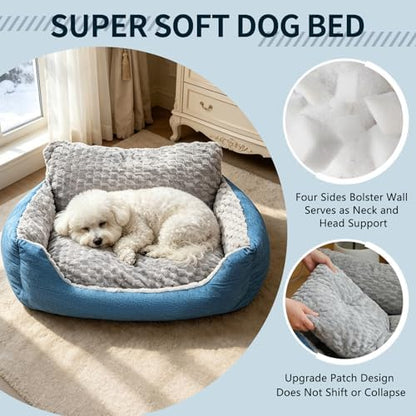 Small Dog Bed & Cat Sofa, 24"x20"x12" Soft Plush Calming Pet Bed for Sleep, All-Season Faux Fur Linen Orthopedic Puppy Bed with Non-Slip Bottom, Machine Washable, Fits Pets up to 17 Ibs