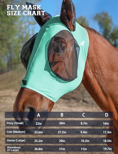 Horse Fly Mask with Ears, Fly Mask for Horses, Breathable Mesh