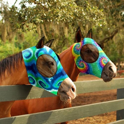 Weewooday 2 Pieces Horse Fly Masks for Horses Soft Fly Masks for Ears Smooth and Elasticity Mask with UV Protection(Tie-dye Pattern,M)