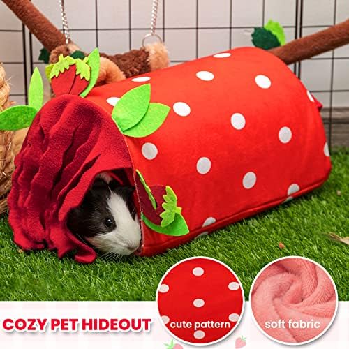Guinea Pig Hideout, Soft Fleece Strawberry Pet Bed & Tunnel House