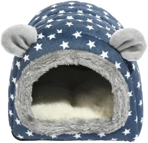Hedgehog Bed Cave Hideout Hedgehog Accessories Hedgehog House, Hamster Small Animals Cage Supplies Warm House (Blue)