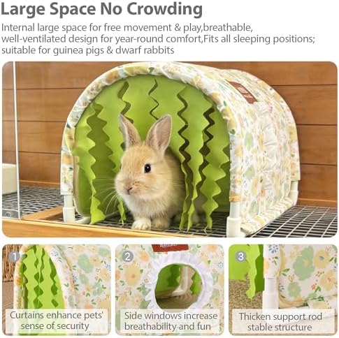Guinea Pig Hideout Tunnel - Stable Washable Small Animal Tunnel Hide with Curtains,Guinea Pig Accessories for Hamster/Chinchilla/Dwarf Rabbit/Ferret (Light Green, Large)