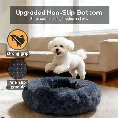 Comfort Donut Dog Bed for Small Dogs, Cat Bed & Pet Bed for Indoor Use, Medium Size with Soft Plush, Round Dog Beds for Large Dogs and Cats (Gray, 20''Lx20''Wx8''Th)
