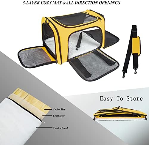 Soft Sided Carrier for Small Medium Cats Dogs,TSA Airline Approved Collapsible Travel Pet Carrier (Medium, Yellow)