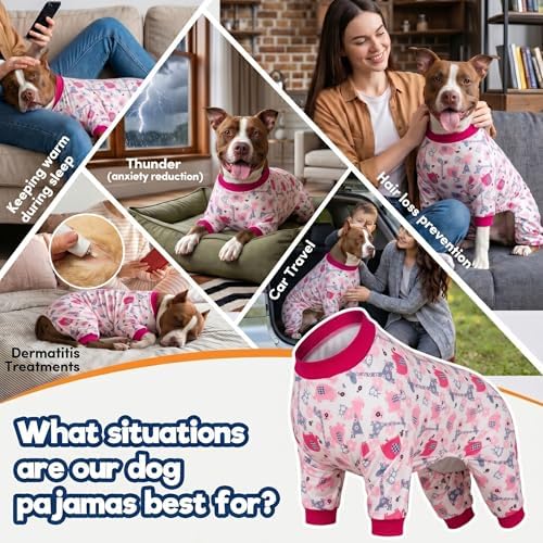 LovinPet Big Dog PJs, Large Dog Jammies, Jungle Dreams Fuchsia Print, L