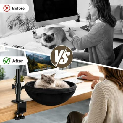 Cat Desk Bed with 360° Rotating and Height Adjustable Design