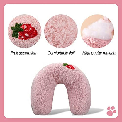 Andiker Pillows for Cats, U Shape Soft Fluffy Kitten Pillow to Lay On Cat Bed Pillow Ultra Soft Pet Pillow for Cat Fluffy Cats Pillows for Indoor Cats and Puppies to Improve Sleep Quality(Pink)