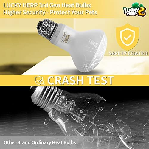LUCKY HERP New Upgrade 50W Reptile Heat Lamp Bulb (3rd Gen, Safer), Amphibian Basking Spot Light Bulb, UVA Reptile Daylight Bulb for Turtle, Bearded Dragon, Lizard Heating Use (2 Pack)