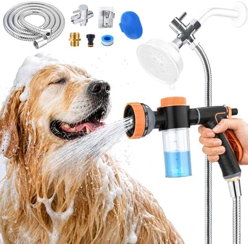 Dog Shower Attachment with 8.2Ft Long Shower Hose & Metal 3-Way Diverter
