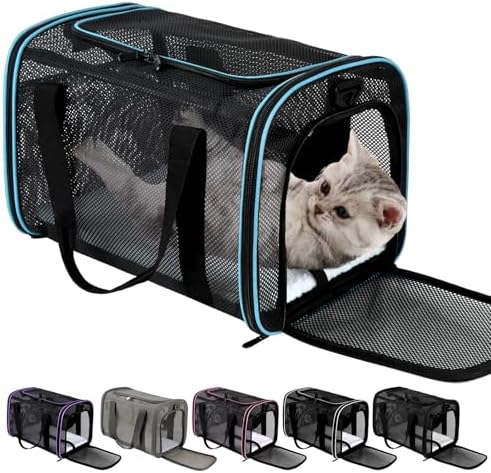 Cat Dog Pet Carriers Soft-Sided Cats Bag Animal Carriers Puppy Carrying Bag TSA Airline Approved Dog Carrier Soft Sided, Collapsible Travel Carriers for Big Cats/Small Dogs Up to 16lbs 17 * 11 * 11