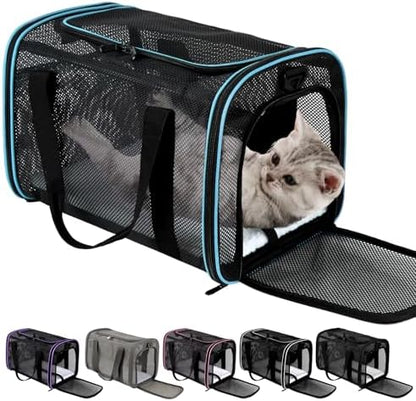 Cat Dog Pet Carriers Soft-Sided Cats Bag Animal Carriers Puppy Carrying Bag TSA Airline Approved Dog Carrier Soft Sided, Collapsible Travel Carriers for Big Cats/Small Dogs Up to 16lbs 17 * 11 * 11