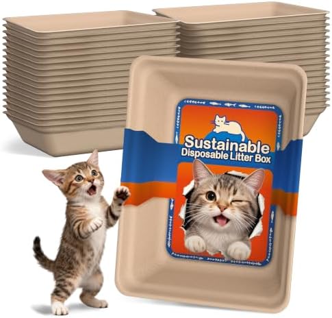 Disposable Litter Boxes for Cats 32-Pack: Leak-Proof & Odor Control Sustainable Tray for Kitty Foster Cats Indoor Travel 17.5'' x 13.6'' Litterbox Liner