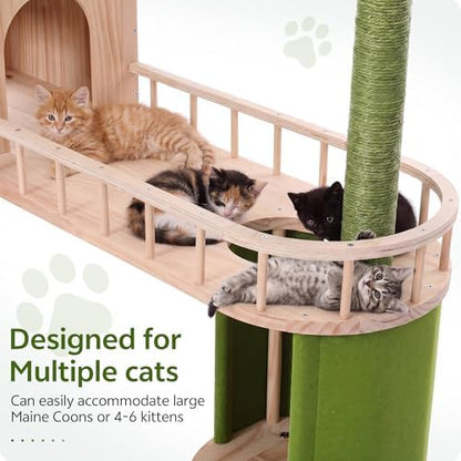 Wood Cat Tower for Self-Cleaning Litter Box, with Faux Plant, 58In