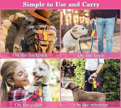 WDFAACK Dog Poo Bags with Holder-240 Large Poop Bags, Corn Starch Blended Bag, Extra Thick Strong Leak Proof Waste Bag for Dogs (Pink)