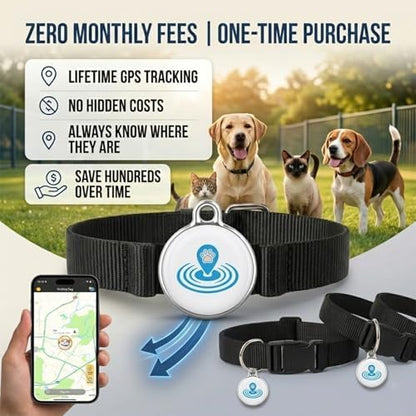 Dog Tracker, Cat Tracker Collar, Smart Pet Tracker for Collar,No Monthly Fee GPS Pet Locator, Waterproof Dog Collar Tracker for iOS Android