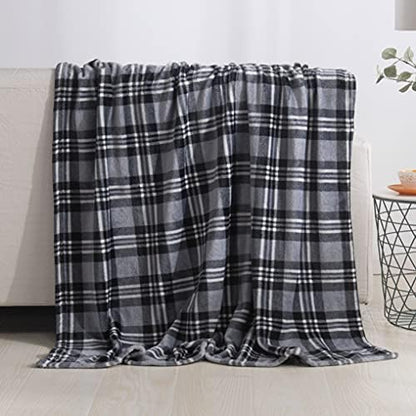 Elegant Comfort Luxury Velvet Super Soft Christmas Prints Fleece Blanket-Holiday Theme Home Décor Fuzzy Warm and Cozy Throws for Winter Bedding, Couch and Gift, 50 x 60 inch, Gray Plaid Throw