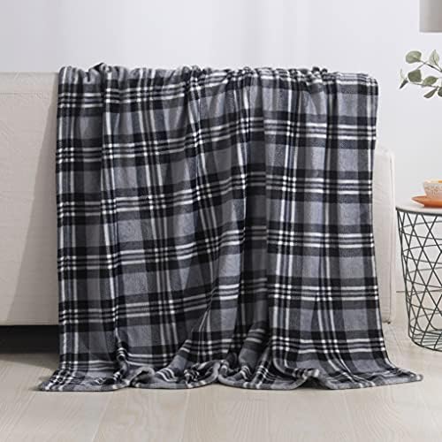 Valerian Luxury Velvet Super Soft Light Weight Blanket Prints Fleece Throw - All Year Round Home Decor, Fuzzy Warm and Cozy Throws, Couch and Gift, 50 x 60inch, Gray Plaid Throw