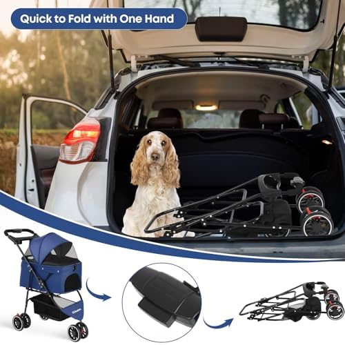 Pet Stroller,Dog Stroller for Small Medium Dogs Cats,3 Wheels,Navy Blue