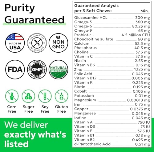 BARK&SPARK Dog Multivitamin Chews with Glucosamine, Omega 3 & Probiotics