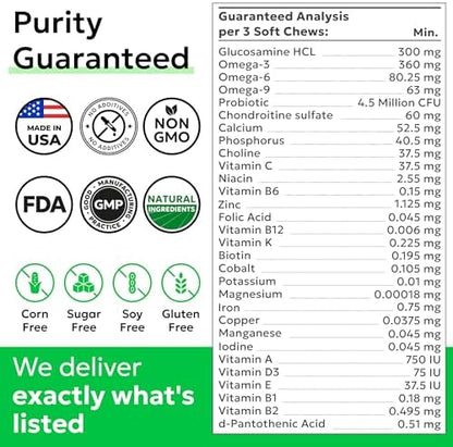 BARK&SPARK Dog Multivitamin Chews with Glucosamine, Omega 3 & Probiotics