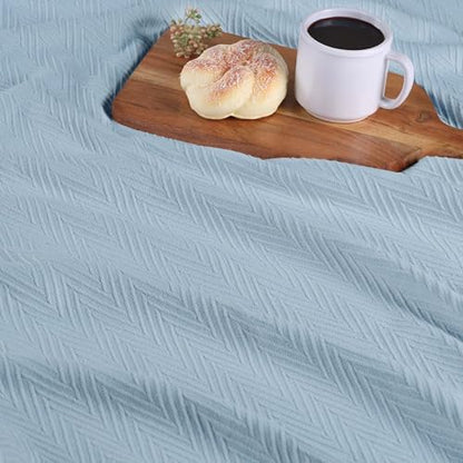 Superior Metro All-Season Cotton Blanket, Woven Blanket for Couch, Bed, Bedding, Farmhouse, Home Essentials, Cute and Cozy Bohemian Blankets, Herringbone Weave, King, Light Blue