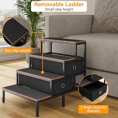kepptory Dog Window Perch with 360° & Adjustable Raised Feeder, Pet Stairs Ramp with Stairs and Storage, Pet Bunk Bed with Small Pet Step