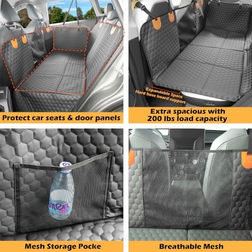 Dog Bed for car Back seat, Dog Back seat Cover Hard Bottom, Leather