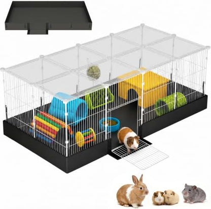 20 Planes Guinea Pig Cages Enclosed Hamster Cage with Transparent Top & Waterproof Liner, Expandable Cage for Guinea Pigs, Metal Wire Yard Fence Rabbit Cage