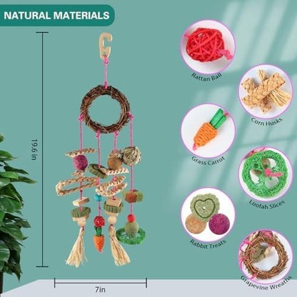 YIXUND Rabbit & Guinea Pig Toys - Hamster & Bunny Toys - Natural Timothy Hay & Apple Wood Sticks - Chinchilla Teeth Care - Handmade Dream Catcher