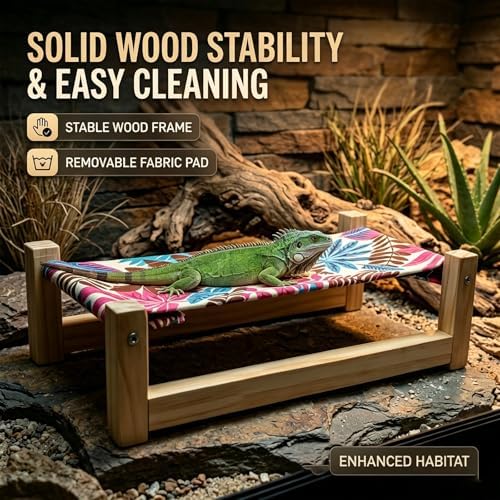 Bearded Dragon Bed, Wooden Reptile Hammock, Bearded Dragon Tank Habitat Accessories, Safe Natural Wood Resting Place for Lizard, Leopard Gecko, Snake, and Other Small Animals(Colorful, Large)
