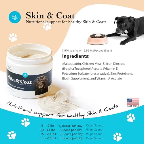 Skin and Coat Supplement Powder for Small Dogs- Anti Allergy Treatment and Itching Relief- with Vitamins A, E and Biotin - Care Products and Shedding Control Supplements for Itchy Pets