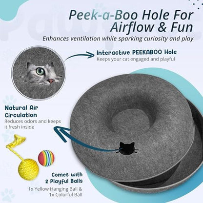 Peekaboo Cat Cave Large Cat Bed, Donut Scratcher Cat Bed for Indoor Cats