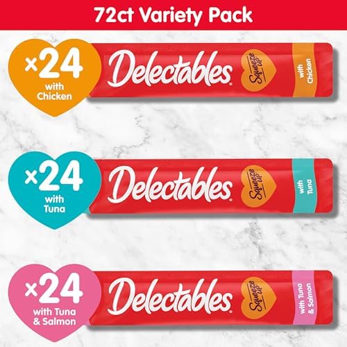 Delectables Squeeze Up Variety Pack, Creamy Squeezable Puree, Lickable Wet Cat Treats, Grain Free, No Added Fillers, No by-Products, No Added Preservatives, 0.5 Ounces Tube, 72 Tubes Total