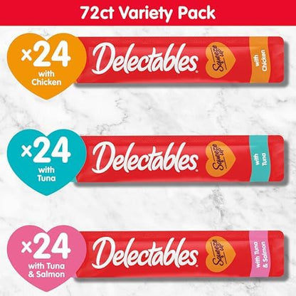 Delectables Squeeze Up Variety Pack, Creamy Squeezable Puree, Lickable Wet Cat Treats, Grain Free, No Added Fillers, No by-Products, No Added Preservatives, 0.5 Ounces Tube, 72 Tubes Total