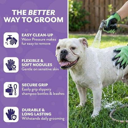 H HANDSON Pet Grooming Gloves - Patented #1 Ranked, Award Winning Shedding, Bathing, & Hair Remover Gloves - Gentle Brush for Cats, Dogs, and Horses (Mono Green, Small)