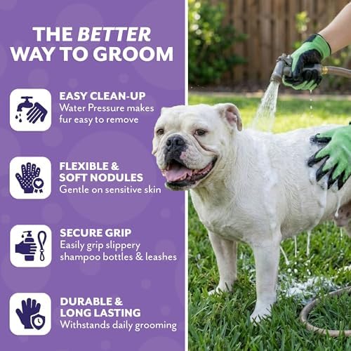Pet Shedding, Bathing, Grooming, Hair Removing Gloves, Gentle Brush for Cats, Dogs, Horses by the #1 Ranked, Award-Winning Handson Gloves (Green, Large)