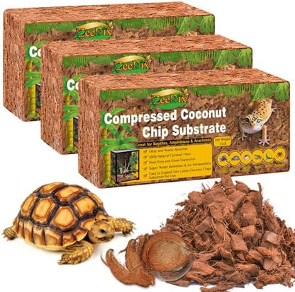 ZeeDix Coconut Husk Chip Substrate for Reptiles, 3 Pack Coconut Husk Mulch