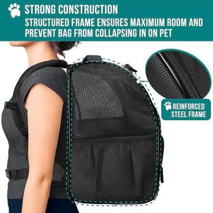 PetAmi Dog Backpack Carrier Airline Approved Cat Pet Puppy Bag, Black