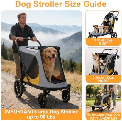 Dog Stroller for Large-Dogs: Easy Fold Dual Entry Onefoot Brake