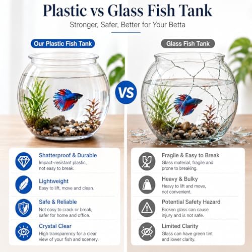 POPETPOP Plastic Aquarium Betta Fish Tank 1 Gallon Clear Goldfish Bowl Unbreakable Round Fish Vases Bowl for Home décor Wedding Event Party Goldfish Lovers