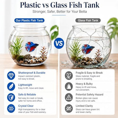 POPETPOP Plastic Aquarium Betta Fish Tank 1 Gallon Clear Goldfish Bowl Unbreakable Round Fish Vases Bowl for Home décor Wedding Event Party Goldfish Lovers