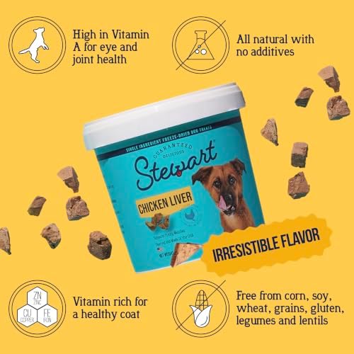 Stewart Freeze Dried Dog Treats, 100% Chicken Liver, 3 oz Tub