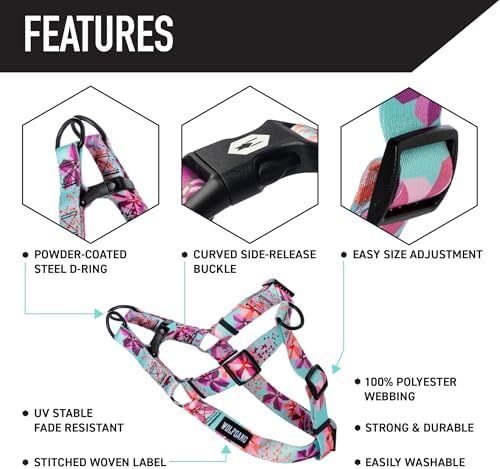 Wolfgang Heavy Duty Adjustable Dog Harness, Pull-Tested to Over 800 lbs for Walking & Training, DigiFloral Print, Large