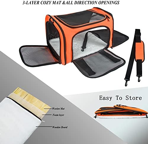 Soft Sided Carrier for Small Medium Cats Dogs,TSA Airline Approved Collapsible Travel Pet Carrier (Medium, Orange)