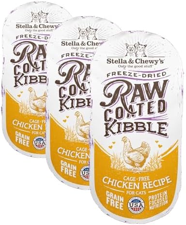 Stella & Chewy's Raw Coated Cat Food - High Protein, Grain-Free Kibble with Cage-Free Chicken - Premium Digestive Support with Probiotics - Natural Small Kibble - Perfect for Picky Eaters - 5 lb Bag
